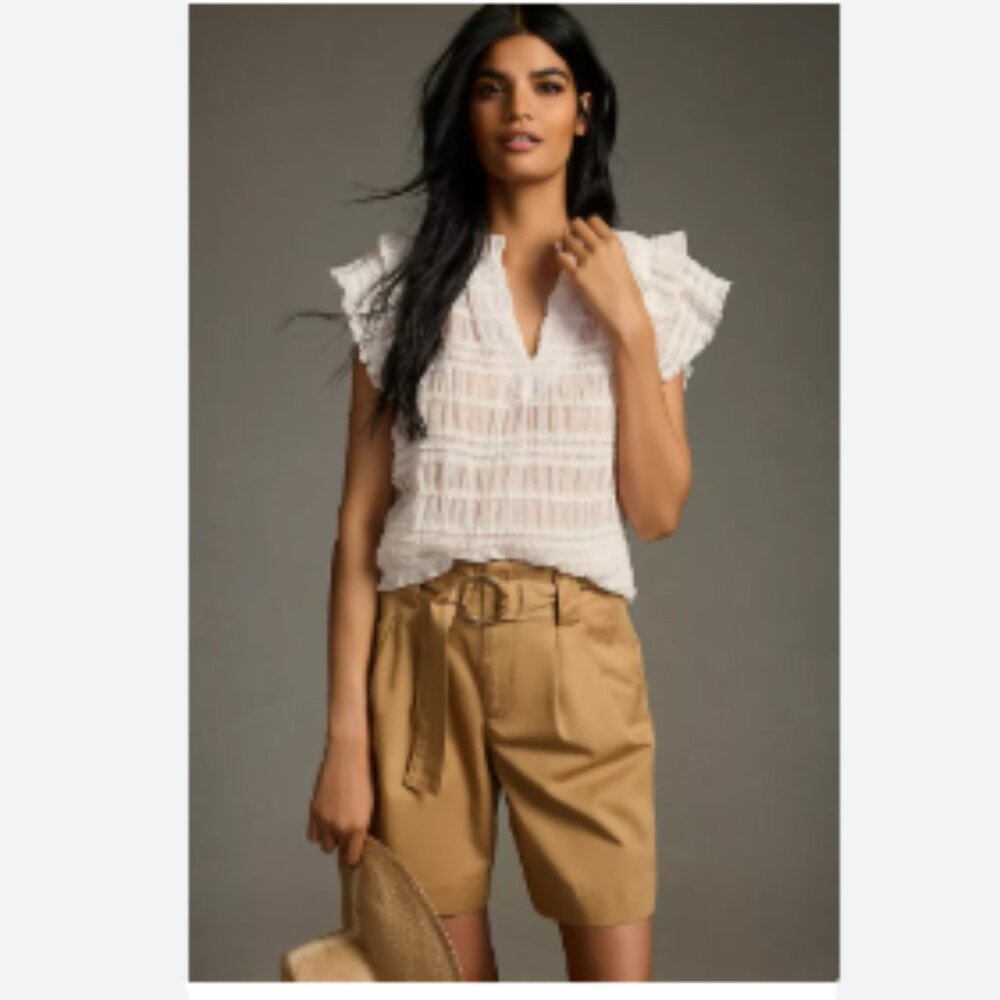 Brand New Sarah Hann Sheer Ruffle Shirred Top